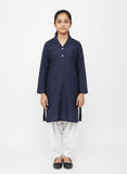Navy Blue Qameez-White Shalwar-Sute